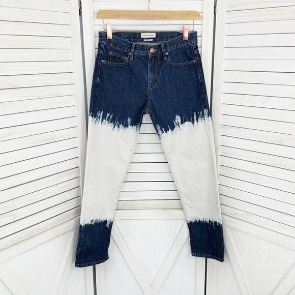 Isabel Marant Etoile Pradley Dip Dye Crop Jeans Colorblock Blue White Size 34 2 - Picture 2 of 15
